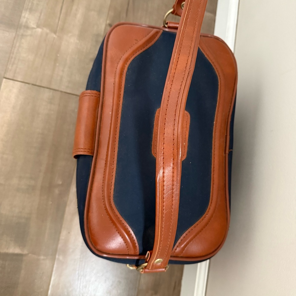 Vintage Sears Travel Train Case Bag Cosmetic Hard Case Wipeable Leather‎ Navy - Picture 6 of 16